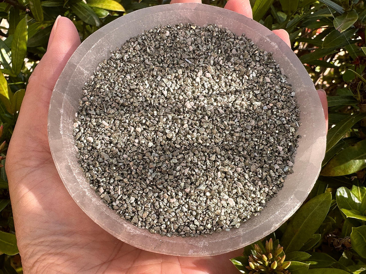 Pyrite Sand Chips – Natural Mini Pyrite Sand Stones, Crushed Undrilled Pyrite Sand, Semi-Tumbled Genuine Pyrite Sand (1 lb Bulk)