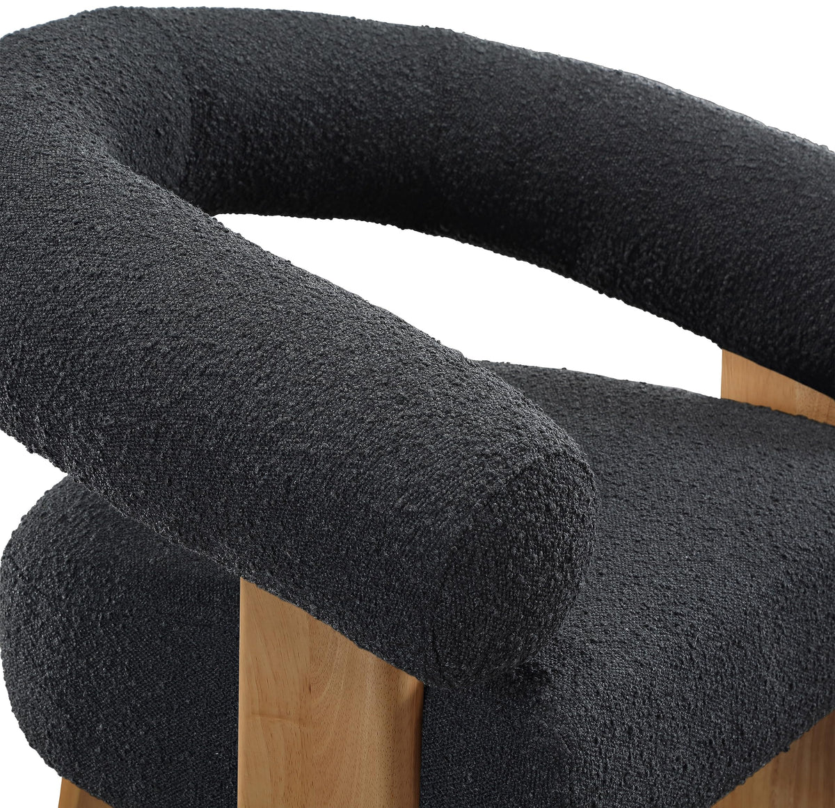 Meridian Furniture 496Black Winston Collection Mid-Century Modern Boucle Fabric Upholstered Accent Chair with Rich Black Boucle Fabric, Solid Wood Legs, Natural Finish, 35.5" W x 29" D x 30" H, Black