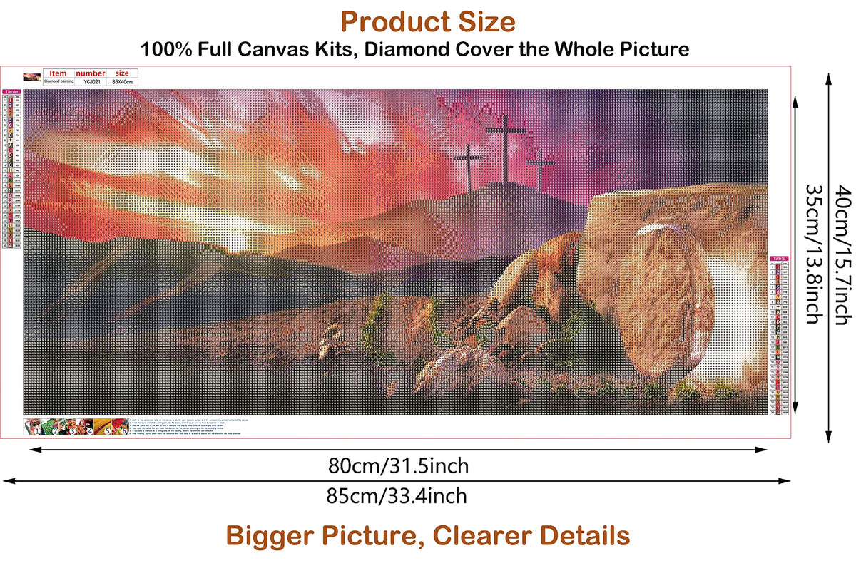 JesMolla DIY 5D Full Round Diamond Painting by Number Kits for Adults, Diamond Painting Kits Round Full Drill Diamond Art Kit Picture Craft for Home Wall Art Decor, 15.8"x33.5" (Jesus Risen)