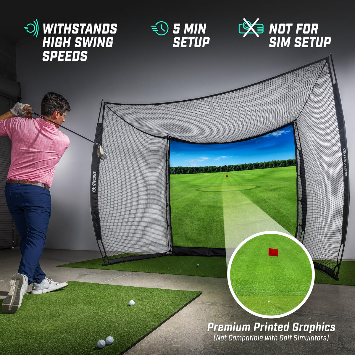GoSports Range Cage 10 ft x 8 ft Golf Practice Hitting Net with Impact Screen