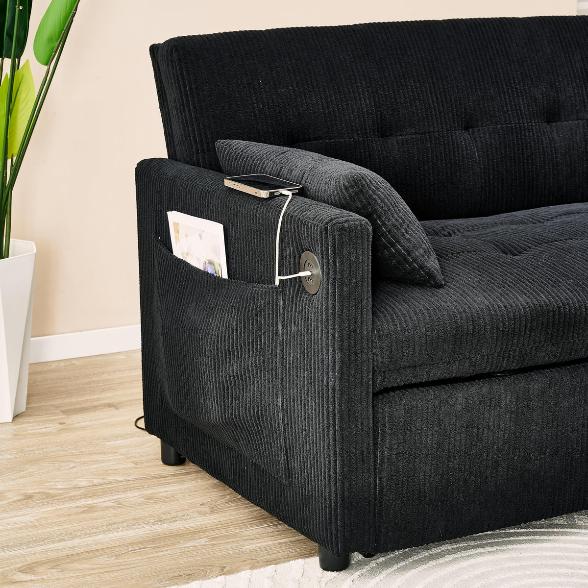 KEIKI 53" Small Sleeper Sofa Couch for Studios, Pull Out Loveseat Sofa Bed with Adjustable Backrest, USB Charging & Storage Pockets