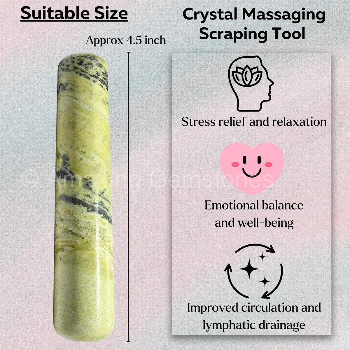 Amazing Gemstone Serpentine Crystal Wand Massage Stick - Pelvic Wand Gua Sha for Adults - Crystals and Healing Stones Massage Wands for Adults Gifts (Smooth)
