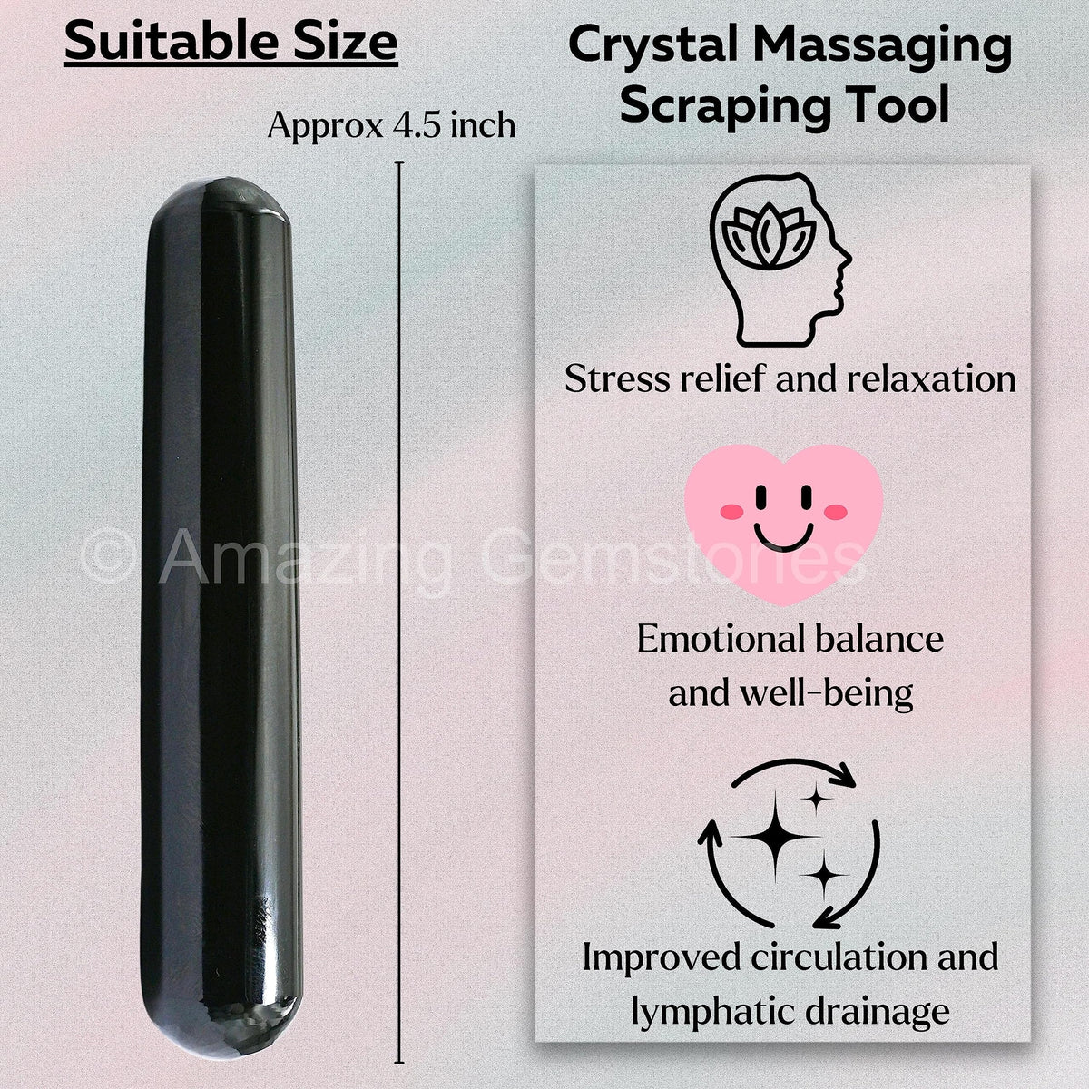 Amazing Gemstone Black Agate Crystal Wand Massage Stick - Pelvic Wand Gua Sha for Adults - Crystals and Healing Stones Massage Wands for Adults Gifts (Smooth)